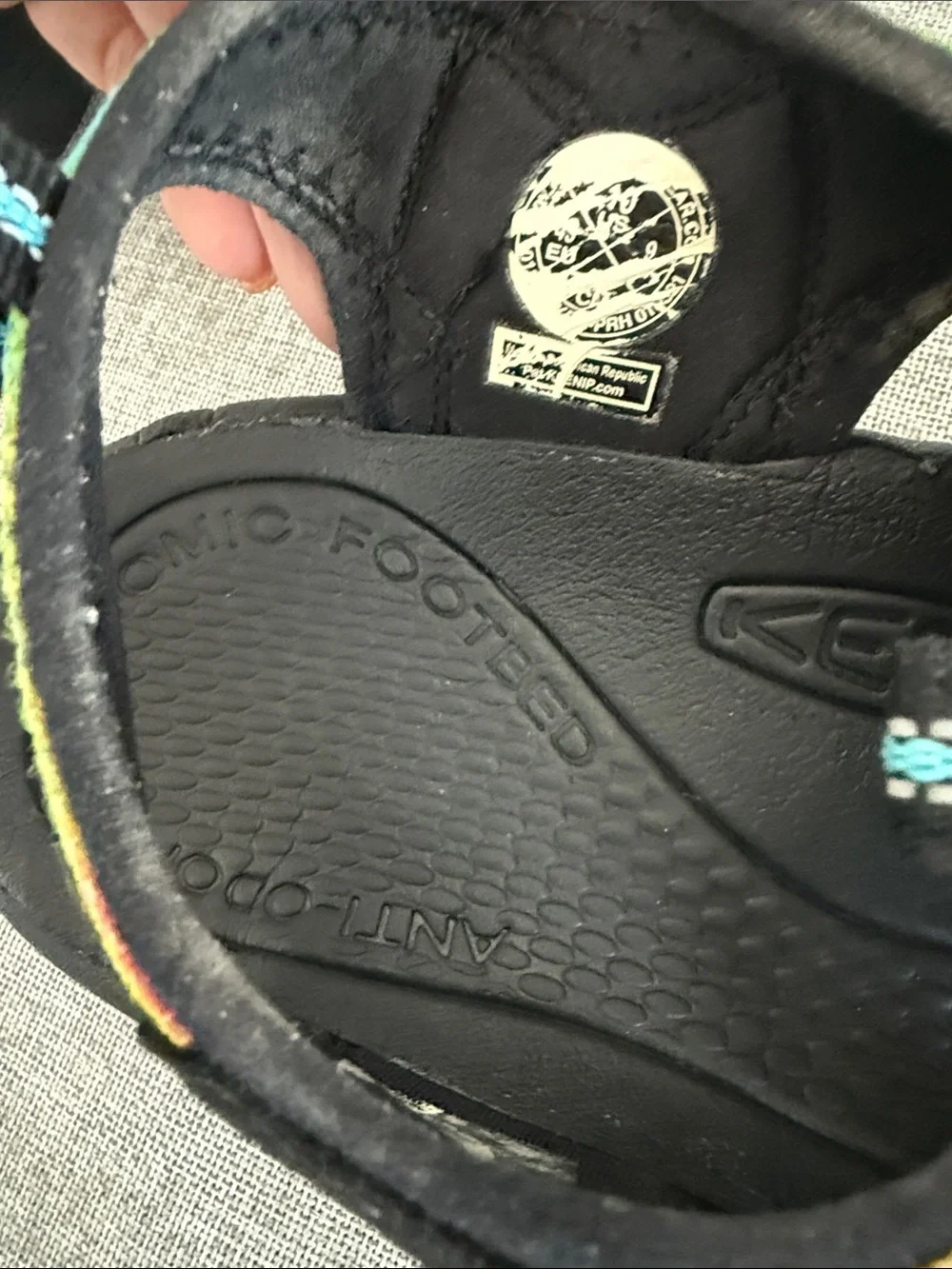 Keen Men's Black Sandals with Rainbow Tie-Dye Straps